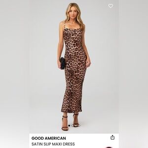 Good American Leopard SATIN SLIP MAXI DRESS